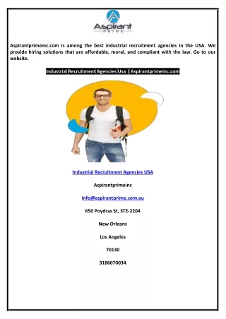 Industrial Recruitment Agencies USA