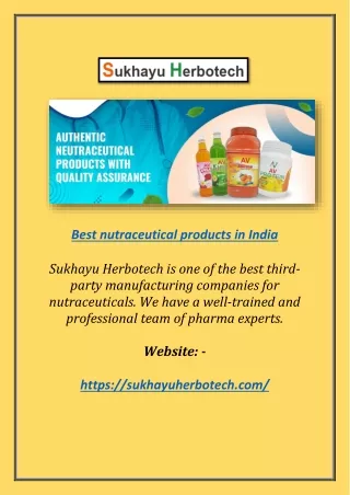 Best nutraceutical products in India | Sukhayu Herbotech