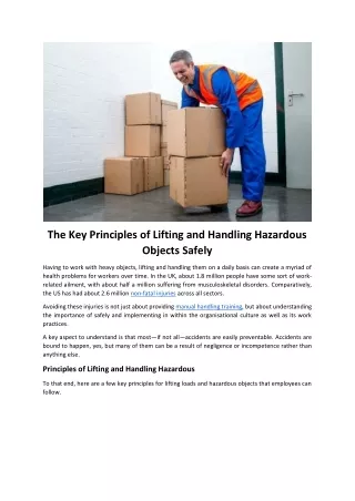 The Key Principles of Lifting and Handling Hazardous Objects Safely