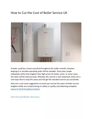 How to Cut the Cost of Boiler Service UK