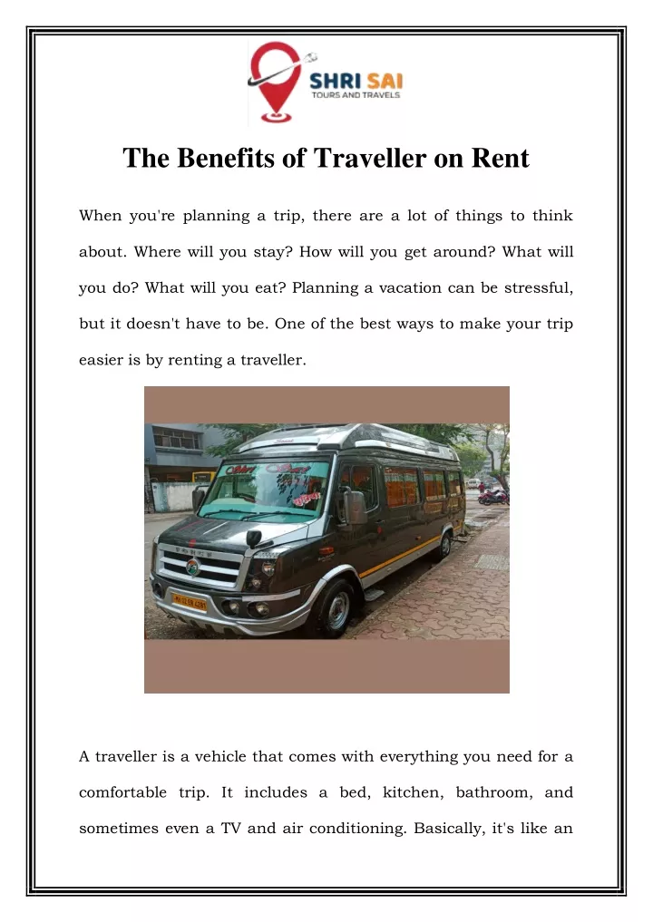 the benefits of traveller on rent