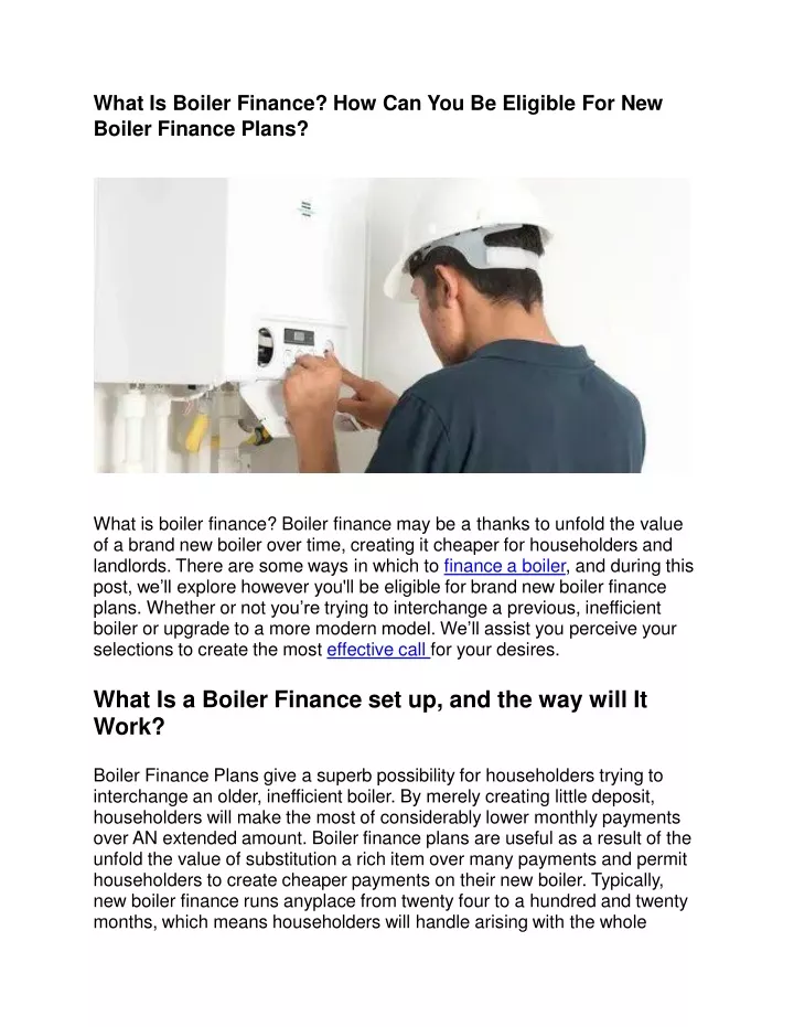 what is boiler finance how can you be eligible