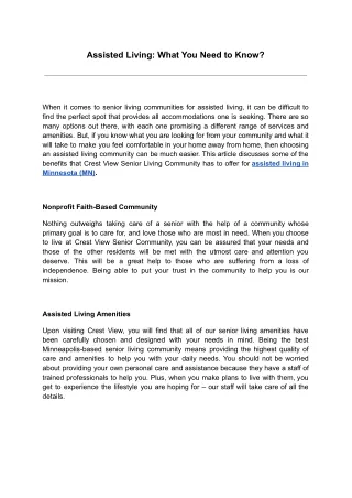 assisted living what you need to know