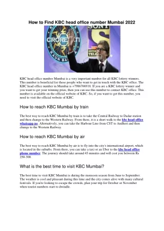 How to Find KBC head office number Mumbai 2022