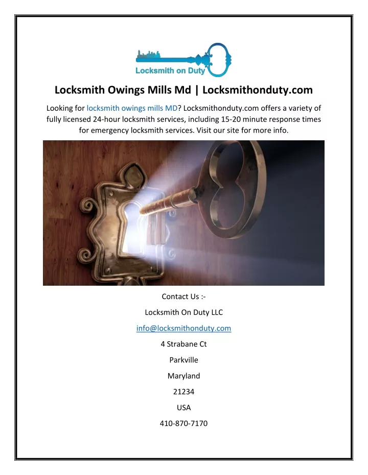 locksmith owings mills md locksmithonduty com