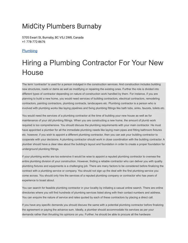 midcity plumbers burnaby