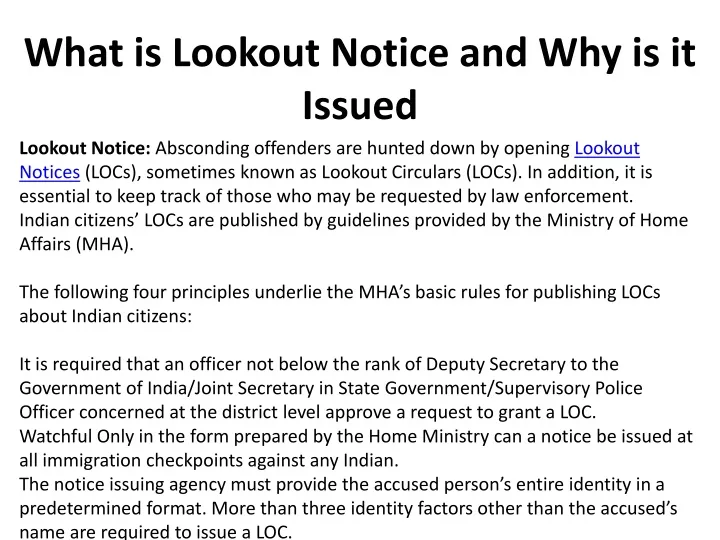 what is lookout notice and why is it issued