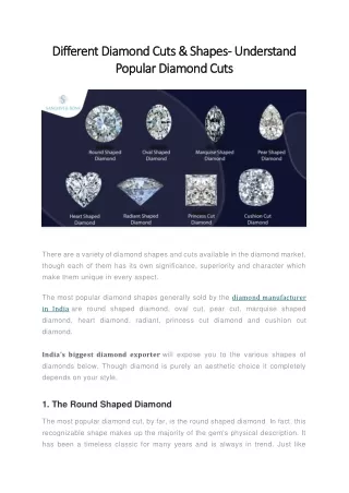 Different Diamond Cuts & Shapes- Understand Popular Diamond Cuts