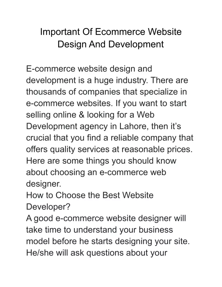 important of ecommerce website design
