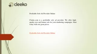 Profitable Solo Ad Provider Online  Cleeko.com