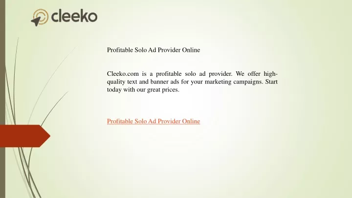 profitable solo ad provider online cleeko