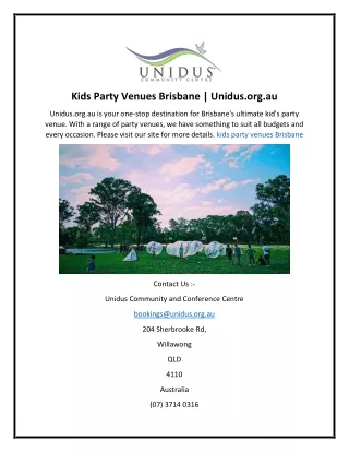 Kids Party Venues Brisbane  Unidus.org.au