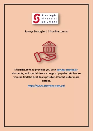 Savings Strategies | Sfsonline.com.au