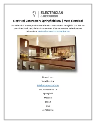 Electrical Contractors Springfield MO  Vuta Electrical
