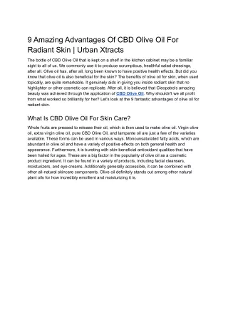 9 Amazing Advantages Of CBD Olive Oil For Radiant Skin | Urban Xtracts