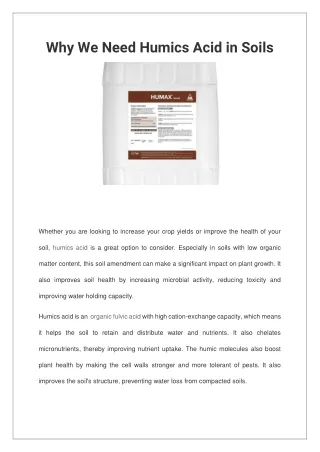 why we need humics acid in soils