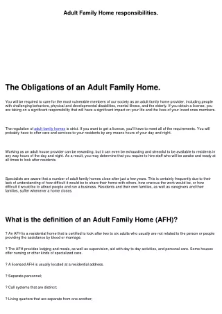 What are the owners of an Adult Family Home responsible for?