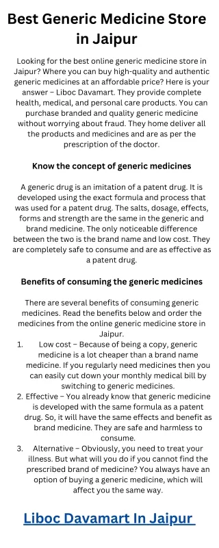 best generic medicine store in jaipur