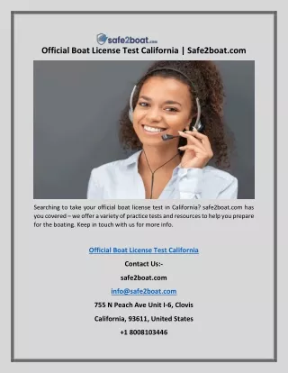 Official Boat License Test California | Safe2boat.com
