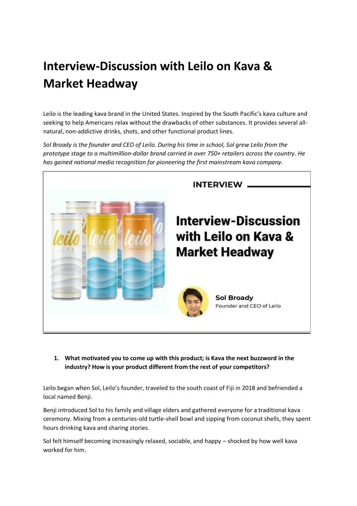interview discussion with leilo on kava market