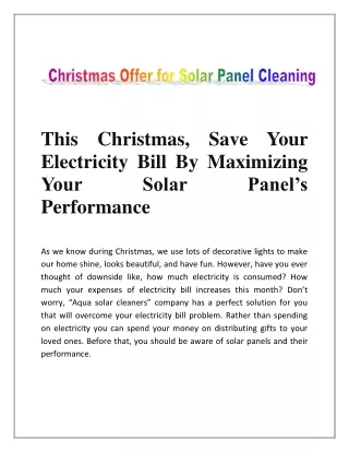 On Christmas, Save Bills by Maximizing Solar Panel's Performance