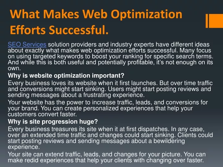 what makes web optimization efforts successful