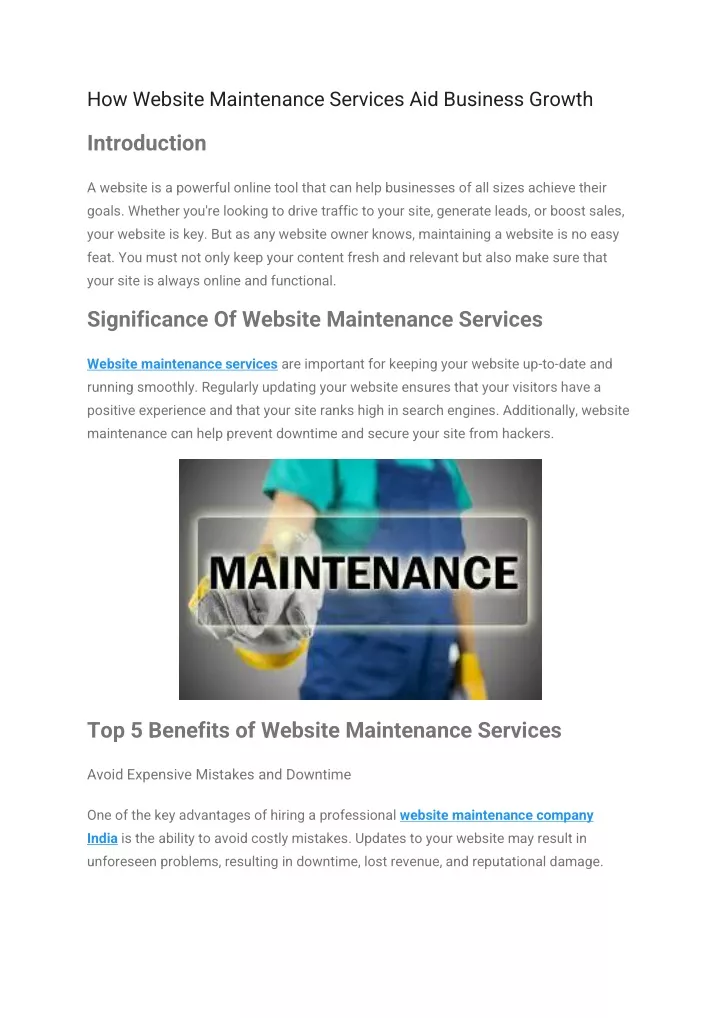 how website maintenance services aid business