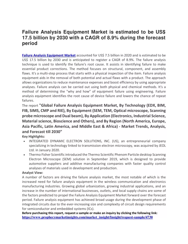 failure analysis equipment market is estimated