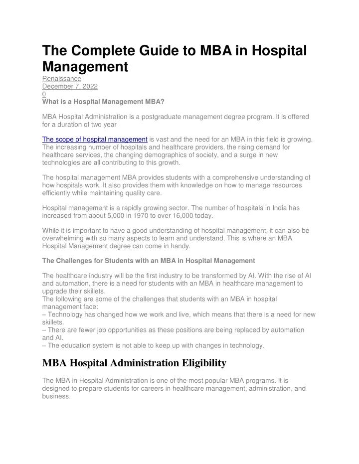 the complete guide to mba in hospital management