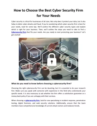 How to Choose the Best Cyber Security Firm for Your Needs