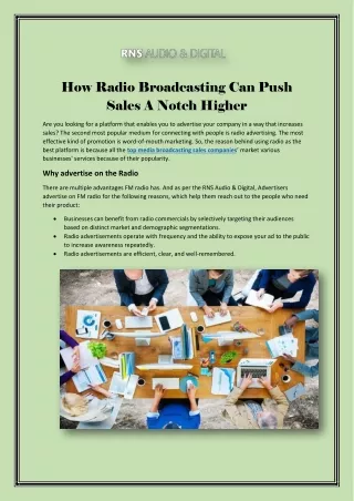 Hiring A Top Media Broadcasting Sales Company At RNS Audio &  Digital
