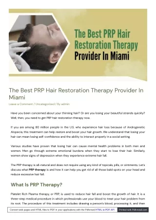 The Best PRP Hair Restoration Therapy Provider In Miami
