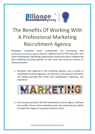 The Benefits Of Working With A Professional Marketing Recruitment Agency