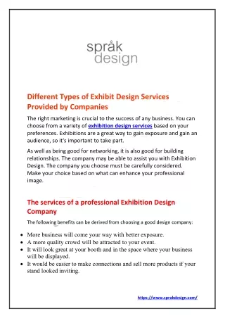 Different Types of Exhibit Design Services Provided by Companies