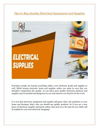 Tips to Buy Quality Electrical Equipment and Supplies