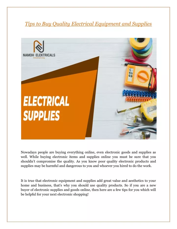 tips to buy quality electrical equipment