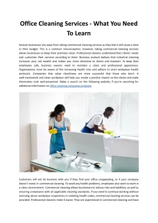 Office Cleaning Services - What You Need To Learn