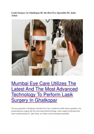 Lasik Surgery in Ghatkopar By the Best Eye Specialist Dr. Jatin Ashar
