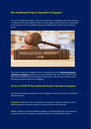 Top Intellectual Property Specialists in Singapore