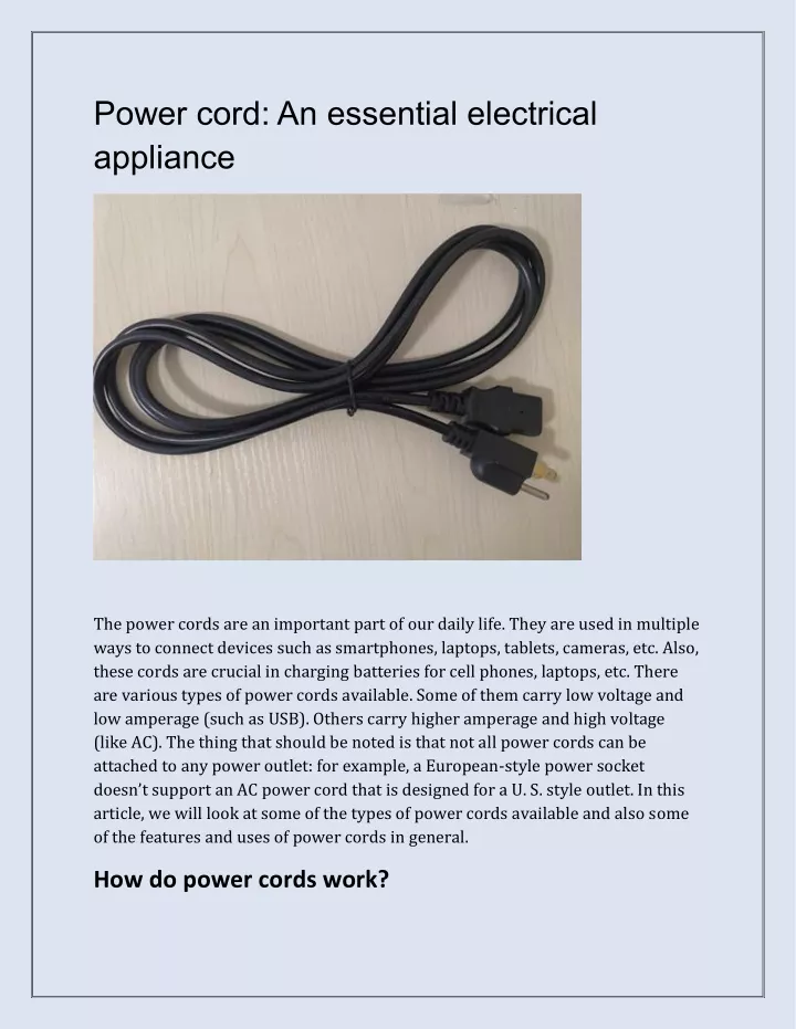 power cord an essential electrical appliance