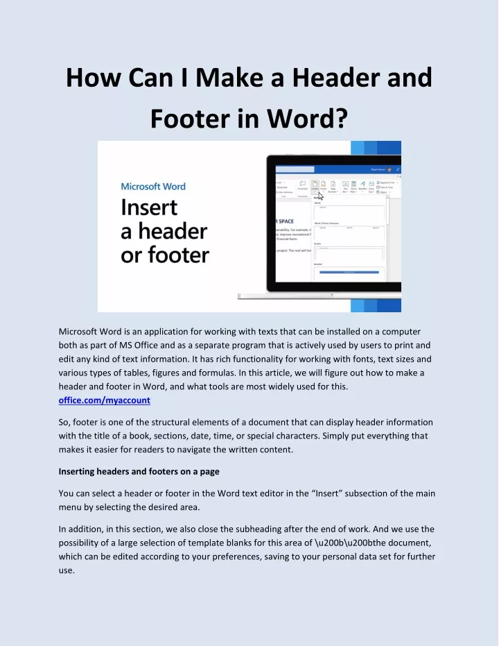 how can i make a header and footer in word