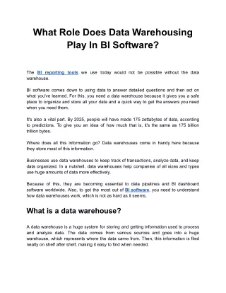 what role does data warehousing play
