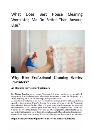 What Does Best House Cleaning Worcester