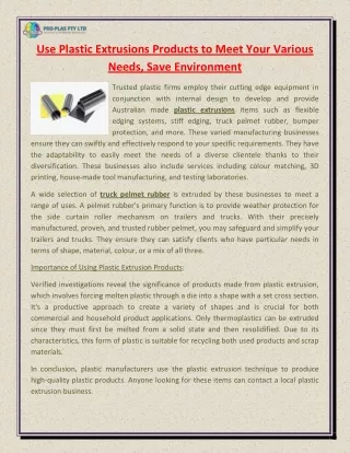 use plastic extrusions products to meet your