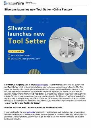 Silvercnc launches new Tool Setter - China Factory