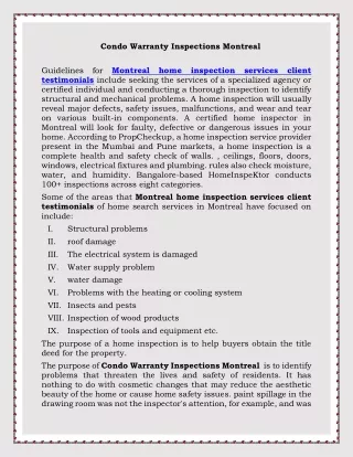 Condo Warranty Inspections Montreal