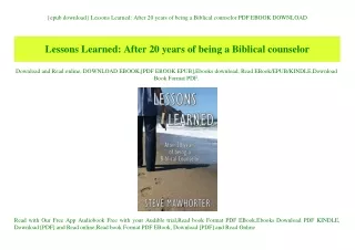 {epub download} Lessons Learned After 20 years of being a Biblical counselor PDF EBOOK DOWNLOAD
