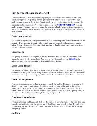 tips to check the quality of cement you must