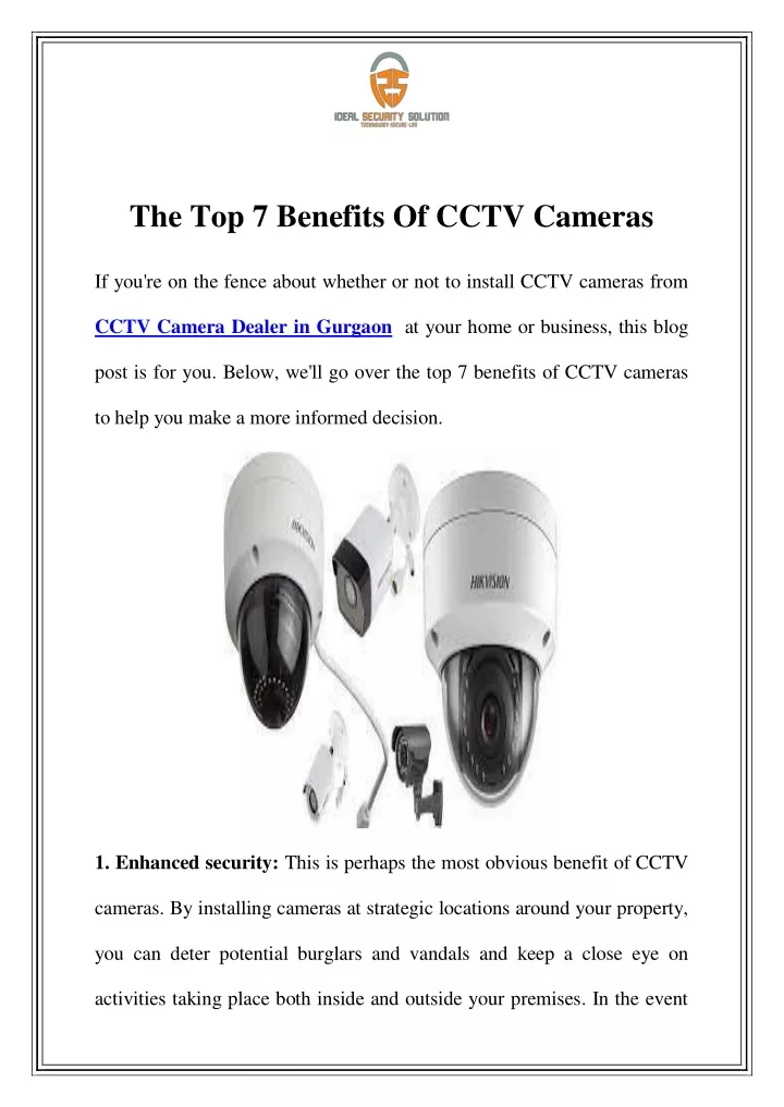 the top 7 benefits of cctv cameras