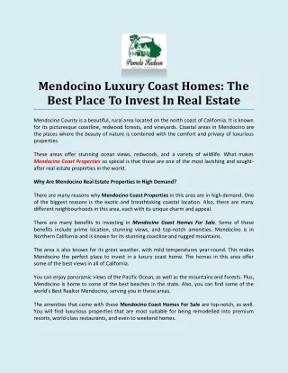 Mendocino Luxury Coast Homes: The Best Place To Invest In Real Estate